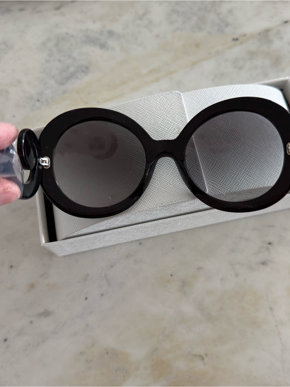 Authentic pre-owned Prada Black Round Women's Sunglasses with Dark Lenses - Picture 6 of 10